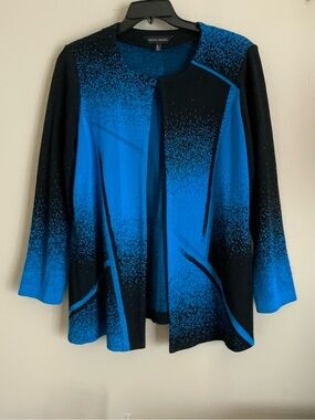 Ming Wang Blue & Black Gradient Pattern Cardigan Jacket Size Large